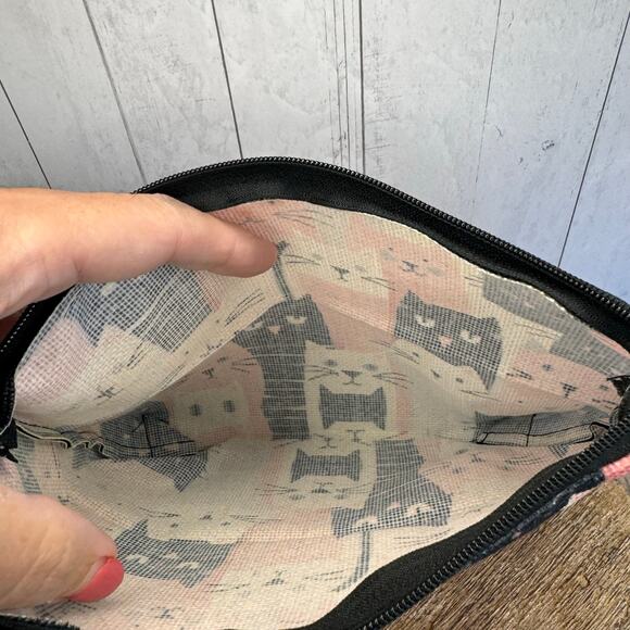 Pink Cats Makeup Bag Pastel Black Cat Lover Cosmetics Bag Canvas Bag NEW - Picture 6 of 6